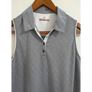EUC Grand Slam Women Sleeveless Polo Size Large Navy White Diamond Pattern Golf